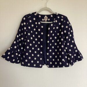 Anne Klein Polka Dot Ruffle Sleeve Open Front Jacket Size Small
